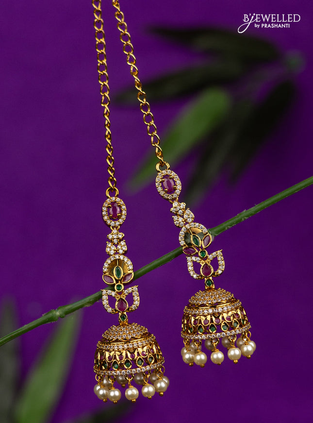 Antique jhumka with kemp & cz stones and pearl hangings