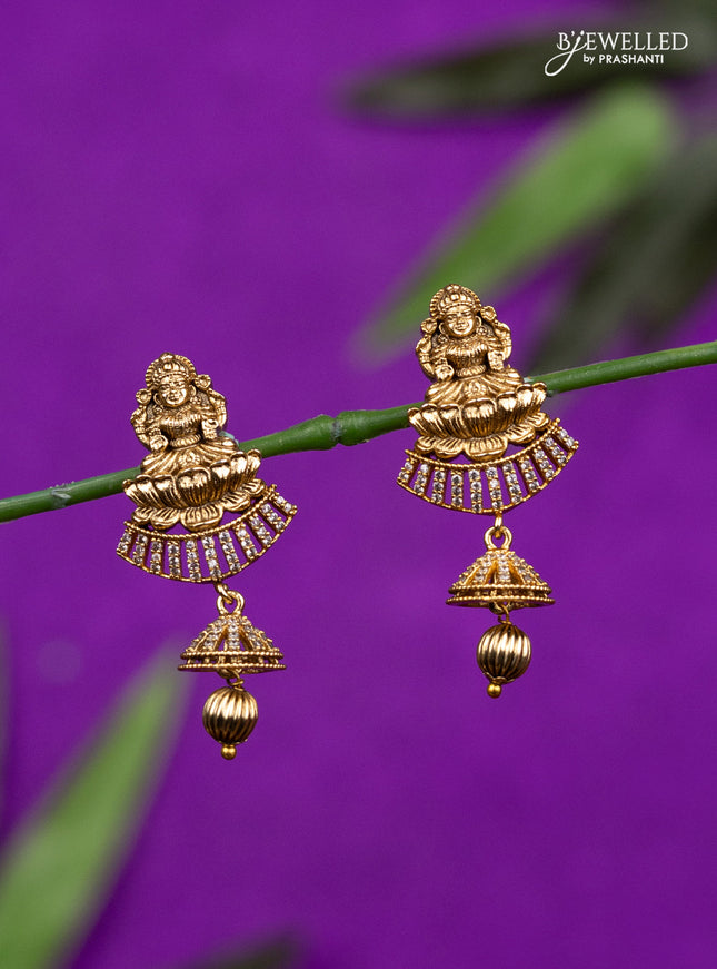 Antique jhumka lakshmi design with cz stones and pearl hanging