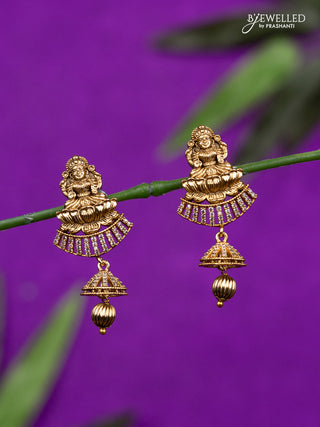 Antique jhumka lakshmi design with cz stones and pearl hanging