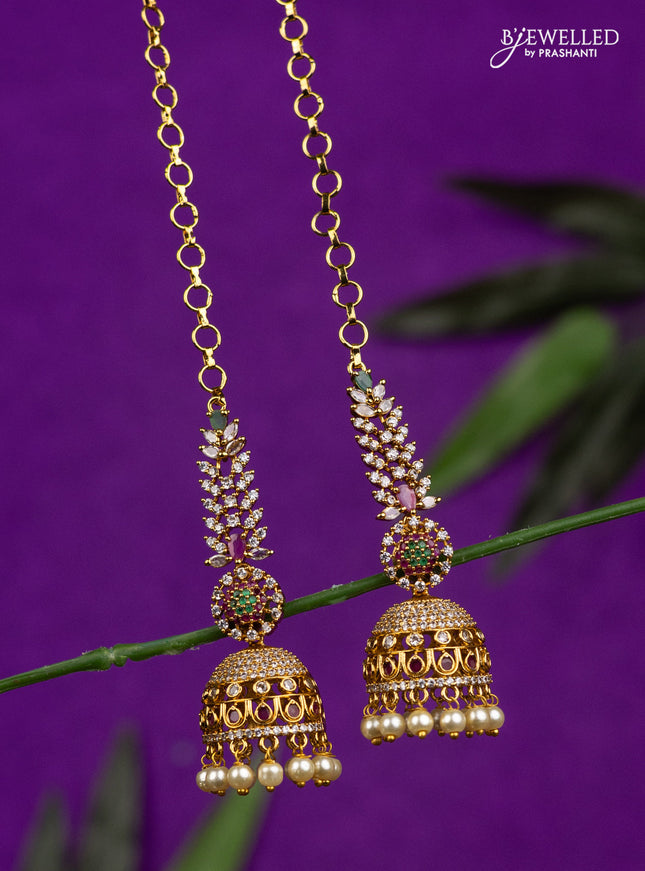 Antique jhumka with kemp & cz stones and pearl hangings