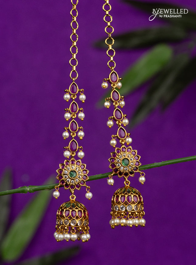 Antique jhumka with kemp & cz stones and pearl hangings