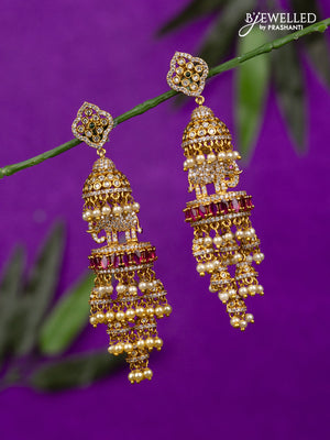 Antique jhumka elephant design with kemp & cz stones and pearl hangings