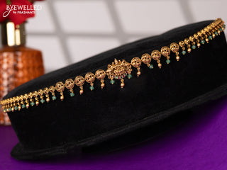 Antique hip chain in lakshmi design in kemp and green beads hanging