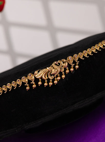 Antique hip chain in peacock design with kemp and golden beads hanging