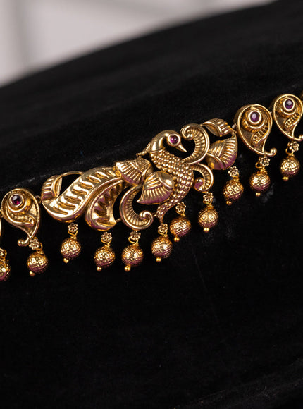 Antique hip chain in peacock design with kemp and golden beads hanging