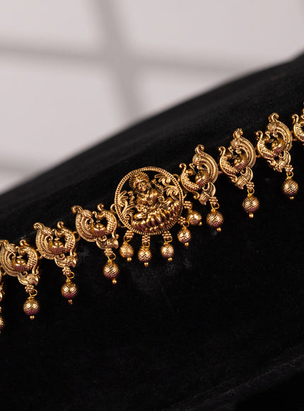 Antique hip chain in lakshmi & peacock design golden beads hanging