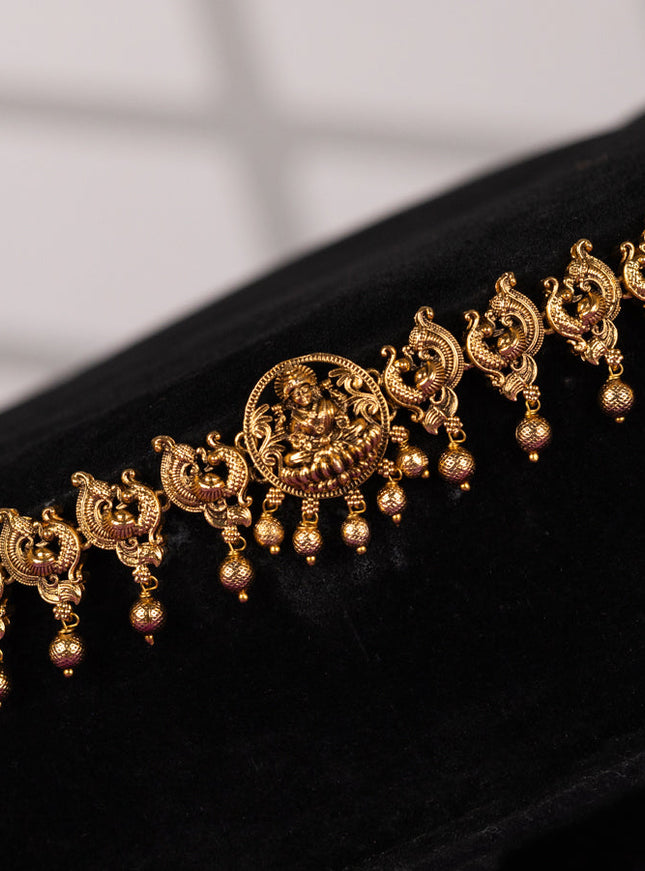 Antique hip chain in lakshmi & peacock design golden beads hanging