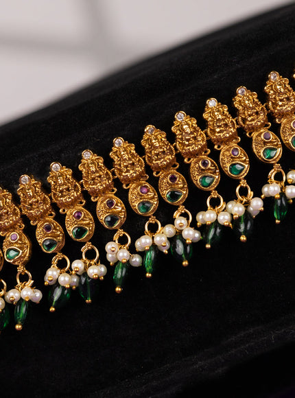 Antique hip chain in lakshmi & peacock design green beads hanging