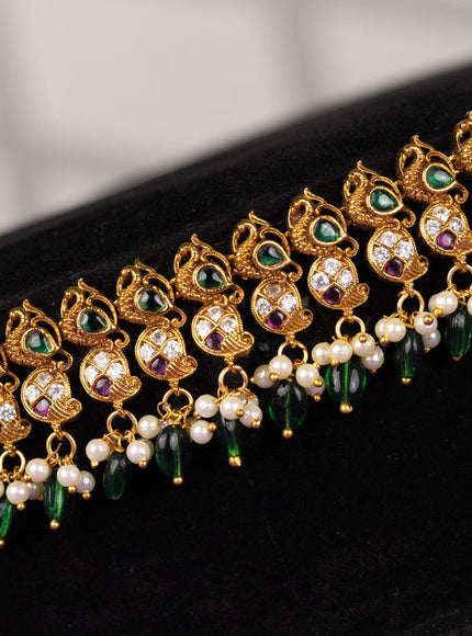 Antique hip chain in peacock & mango design green beads hanging