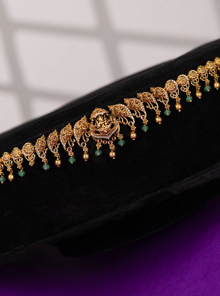 Antique hip chain in lakshmi & peacock design golden beads hanging