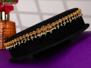 Antique hip chain in lakshmi & peacock design green beads hanging