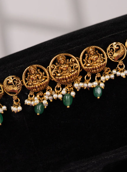 Antique hip chain in lakshmi & peacock design green beads hanging