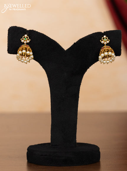 Pearl necklace peacock design with kemp & cz stones and pearl hangings