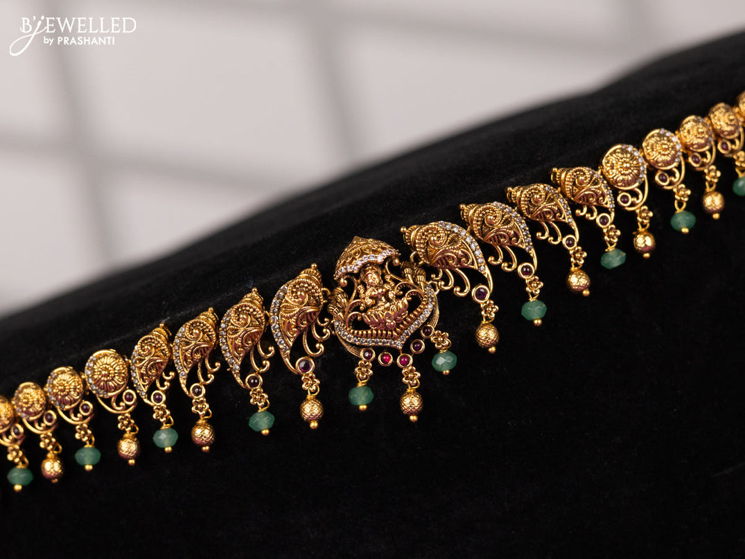 Antique hip chain in lakshmi & peacock design golden beads hanging