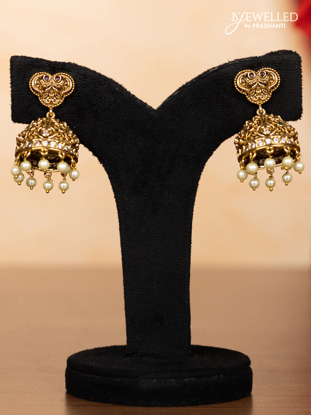 Pearl haaram peacock design with kemp & kundan stones and pearl & golden beads hangings