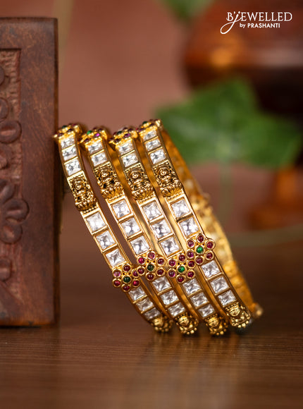 Antique bangles with lakshmi design and kemp & kundan stones