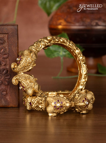 Antique kada bangles elephant design with ruby and kundan stones