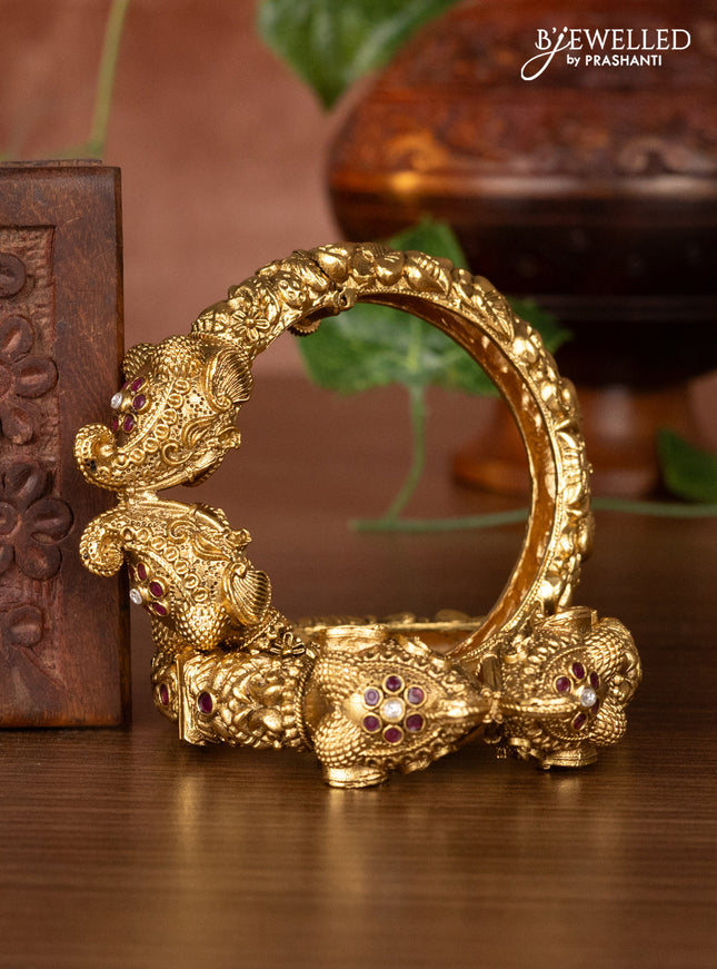 Antique kada bangles elephant design with ruby and kundan stones