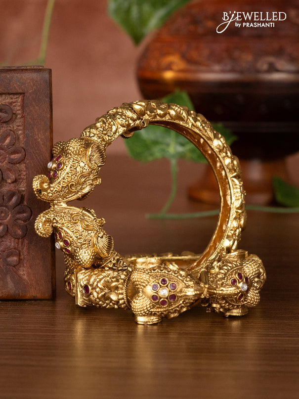 Antique kada bangles elephant design with ruby and kundan stones