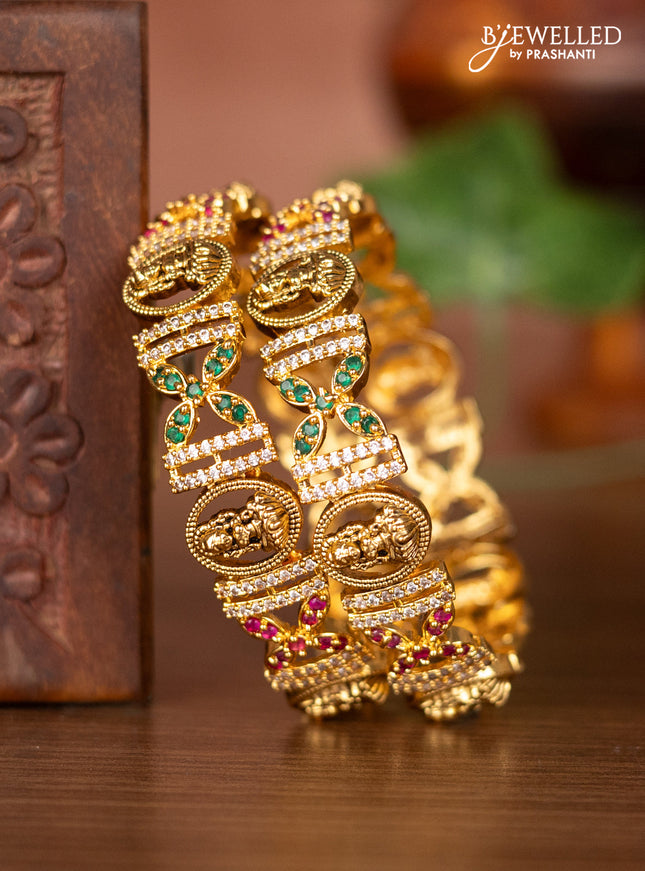 Antique bangles lakshmi design with kemp and cz stones