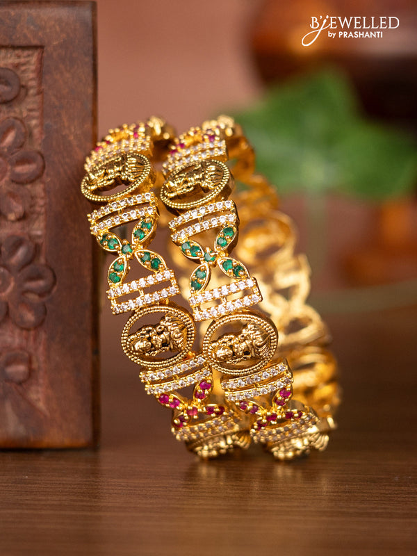 Antique bangles lakshmi design with kemp and cz stones