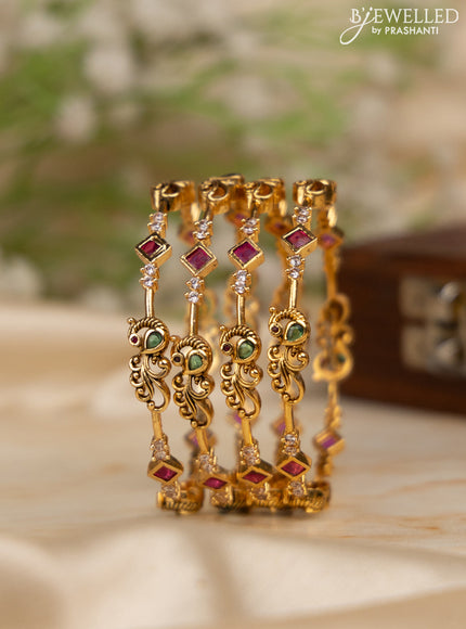 Antique bangles peacock design with kemp and cz stones