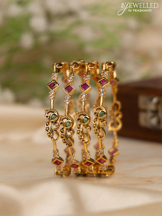 Antique bangles peacock design with kemp and cz stones