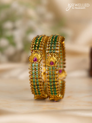 Antique bangles peacock design with kemp and cz stones