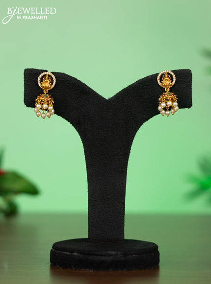 Attigai necklace with lakshmi pendant in kemp and green stones