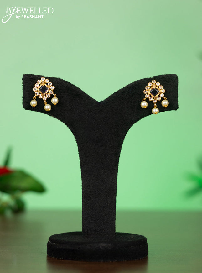 Attigai necklace with square pendant in dark voilet and white stones & pearl hanging