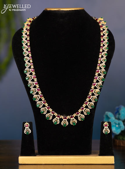 Zircon haaram with kemp and cz stones in gold finish