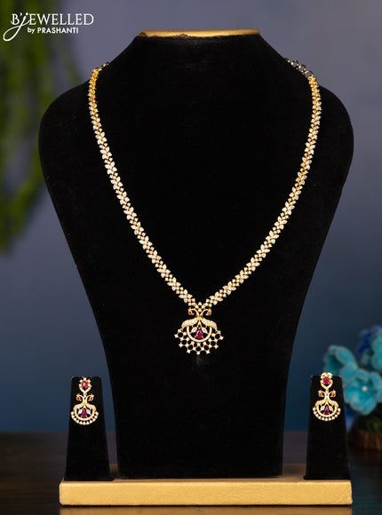 Zircon haaram with ruby and cz stones in gold finish