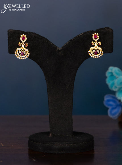 Zircon haaram with ruby and cz stones in gold finish