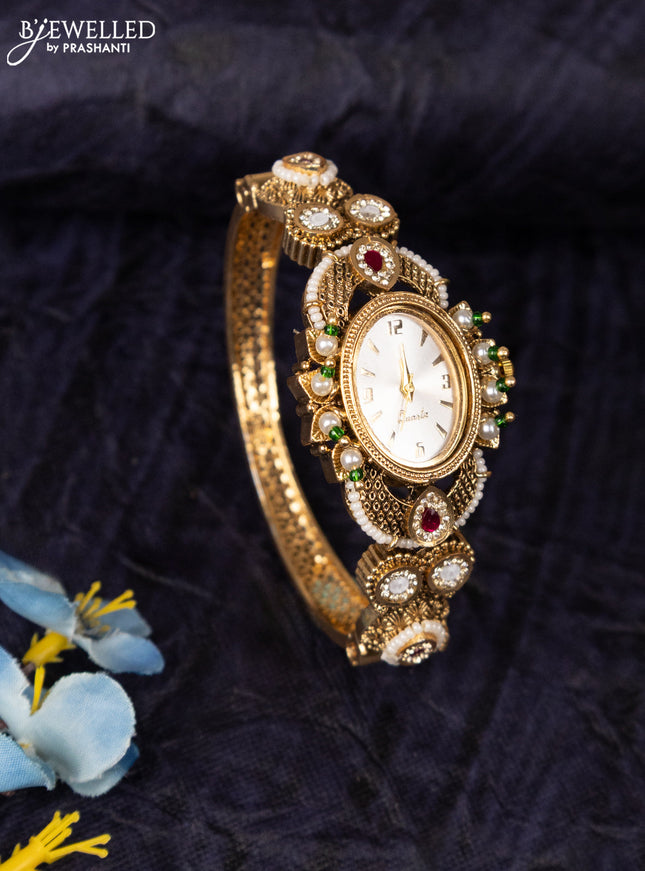 Antique watches bracelet type white dial in size 2.6 with jadau kundan stones