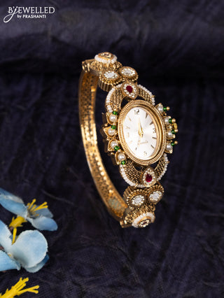 Antique watches bracelet type white dial in size 2.6 with jadau kundan stones