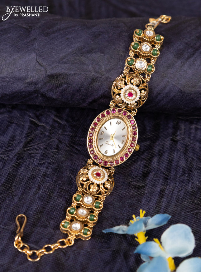 Antique watches white dial with kemp stones and green beads