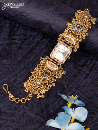 Antique watches white dial rectangular shape with kemp stones and white beads