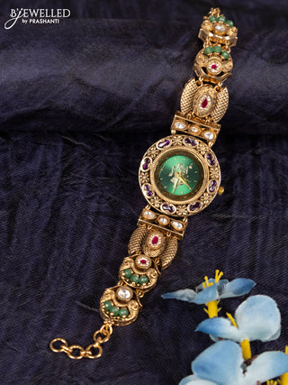 Antique watches with green srinath ji dial and jadau kundan stone and green beads