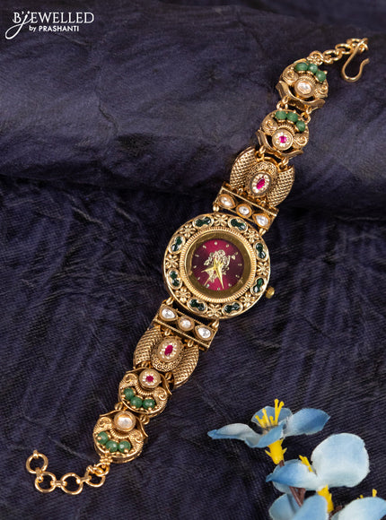 Antique watches with maroon srinath ji dial and jadau kundan stone and green beads