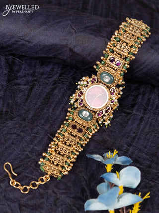 Antique watches with maroon round dial and kemp stone and green beads