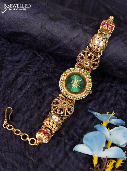 Antique watches with green srinath ji dial and kemp stone and white beads
