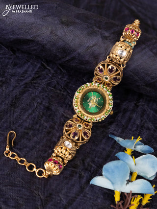 Antique watches with green srinath ji dial and kemp stone and white beads