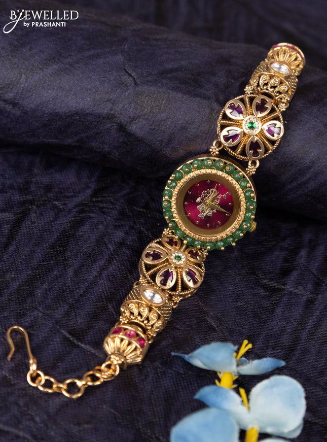 Antique watches with maroon srinath ji dial and kemp stone and green beads