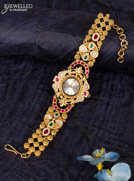 Antique watches with white round dial and jadau kundan stones