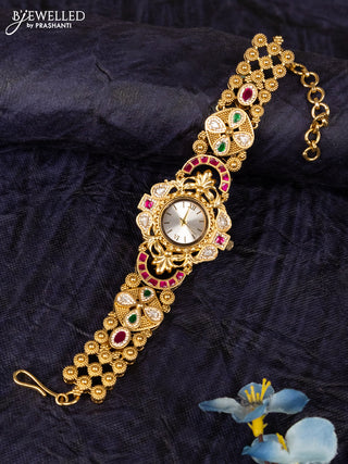 Antique watches with white round dial and jadau kundan stones