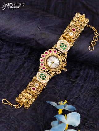 Antique watches with white round dial and jadau kundan stones