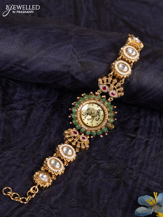 Antique watches with yellow elephant dial and jadau kundan stone and green beads