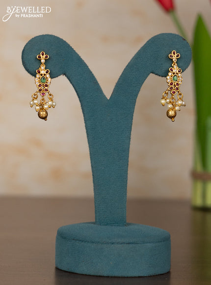 Antique guttapusalu haaram floral design in kemp stones and pearl hanging