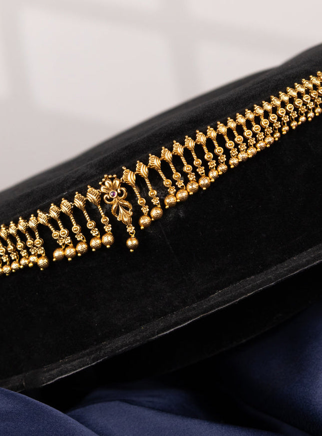 Antique hip chain with pink kemp stone and golden beads hangings