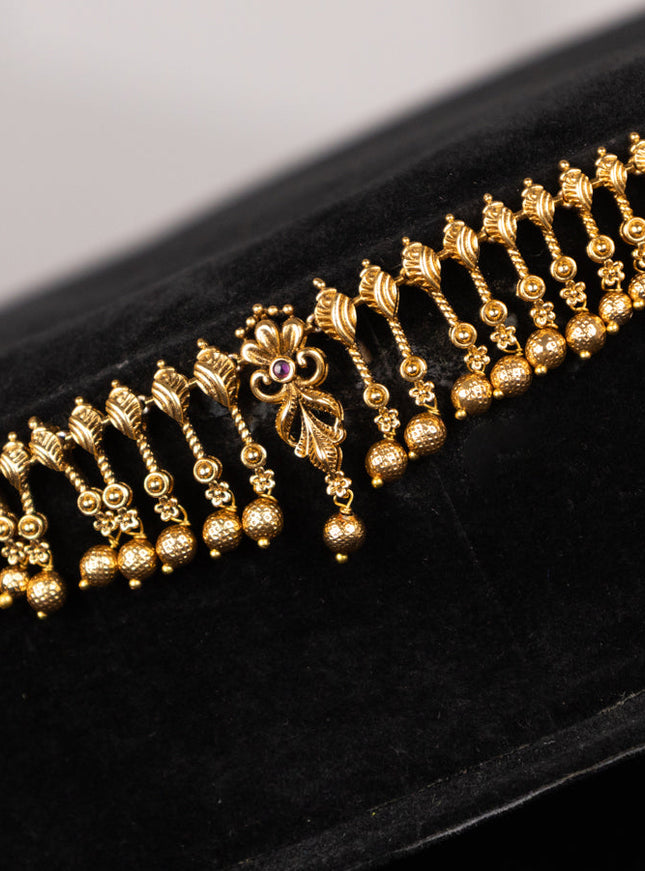 Antique hip chain with pink kemp stone and golden beads hangings